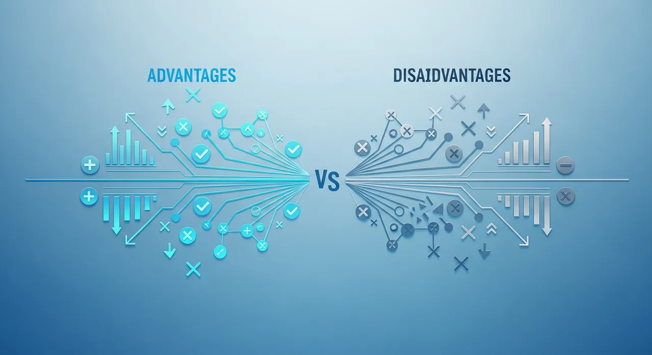 Estage pros and cons comparison concept showing advantages and disadvantages